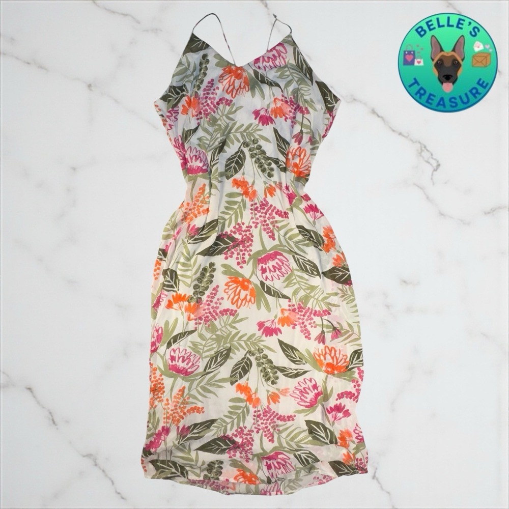 Old Navy Dress‎ Womens 2XL Maxi White Floral Vacay Resort Wear Spaghetti Strap